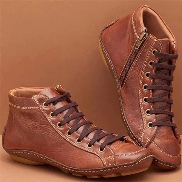 

2019 winter boots women shoes casual flat boots women leather shoes for winter autumn ankle ladies botas, Black