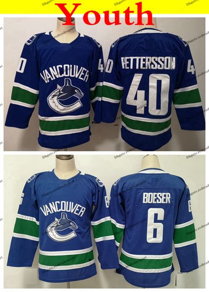 

2018 kids vancouver canucks boys hockey jersey 6 brock boeser 40 elias pettersson youth home royal blue stitched jersey, Black;red