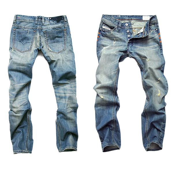 

hole nostalgic jeans new straight jeans men's stretch trousers 1pcs, Blue