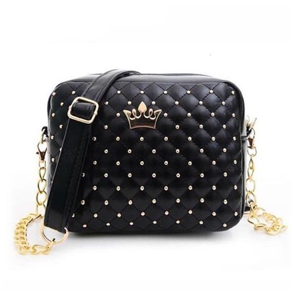 

2019 women bag fashion women messenger bags rivet shoulder bag pu leather crossbody quiled crown bags