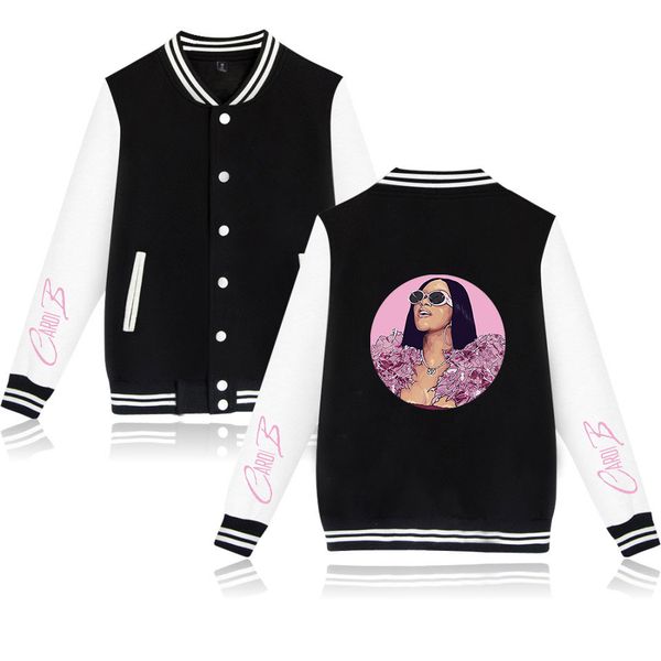 

new harajuku cardi b baseball jacket women men winter sweatshirt casual zip up print cardi b jacket fashion women's, Black