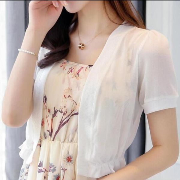 

2019 fashion women's short cardigan crochet shrug lace white black sweater cape cardigan shrug