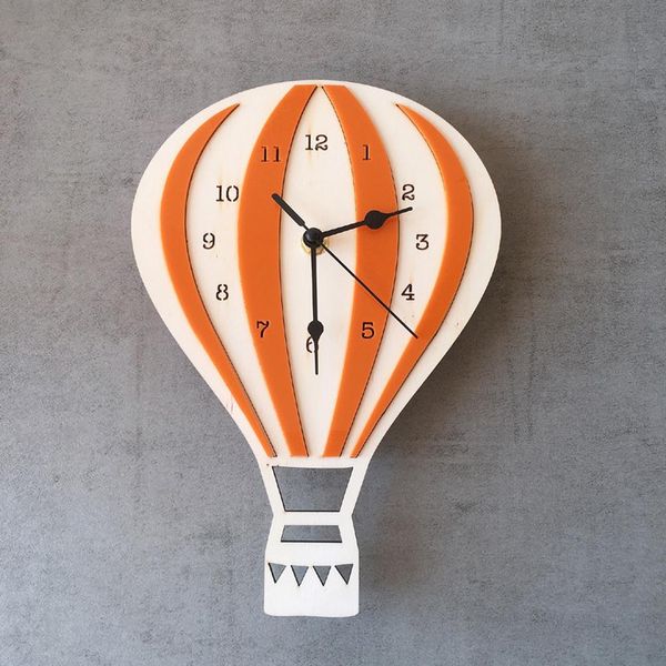 

eashion nordic style air balloon shape wooden mute wall hanging clock kid bedroom home decor
