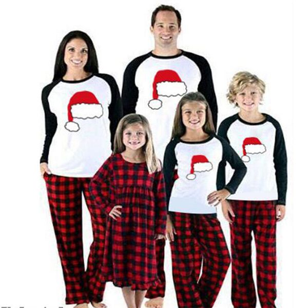 

new family matching kids christmas plaid pyjamas long sleeve o neck pullover cotton nightwear pajamas set, White