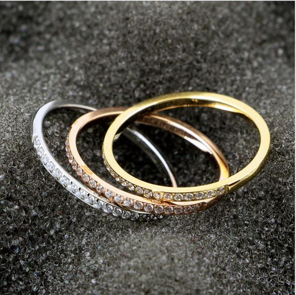 

flash drill very fine version of diamond-studded titanium steel plated gold half circle ring female tail ring, Silver