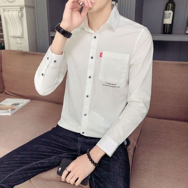 

mens designer season long sleeve casual trend student solid color shirt, White;black