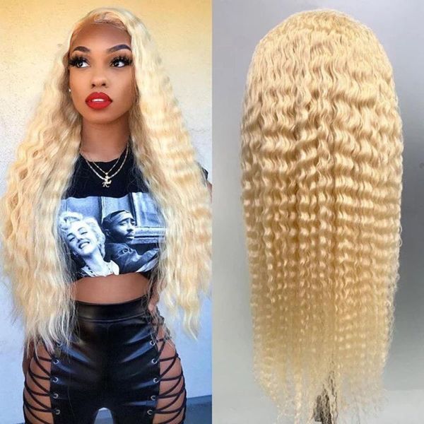 

613 deep wave 13x6 lace front human hair wig with baby hair brazilian lace front wig for black women natural hairline bleached, Black;brown