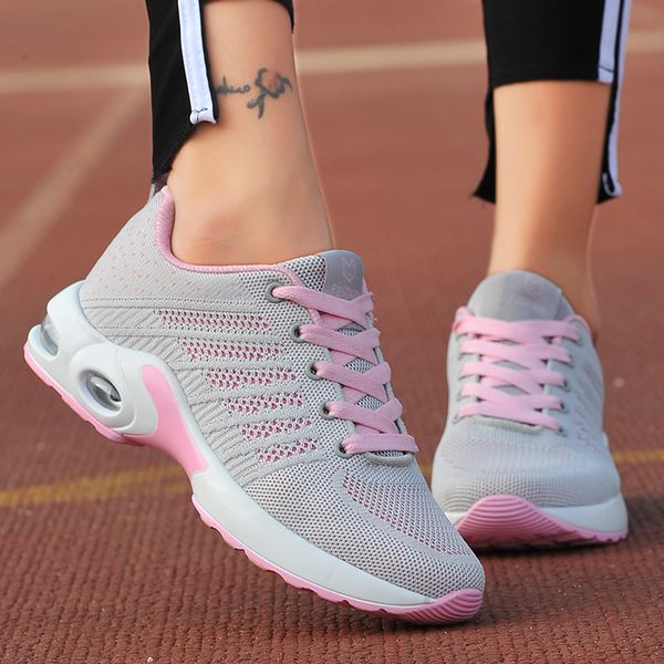 

air cushion running shoes for women casual jogging trainers mesh weave breathable damping female sport shoes pink
