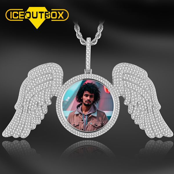 

custom made picture angel wing medallions pendant necklace fit with big chains cubic zircon men hip hop jewelry tennis chain, Silver
