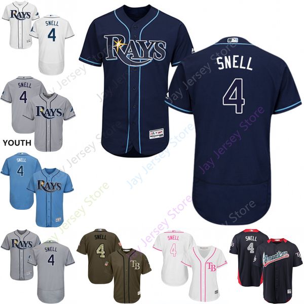 

2019 Tampa Bay 4 Blake Snell Jersey Rays Jerseys Cool Base Flexbase Home Away White Black Red Grey Pullover Button Men Women Youth