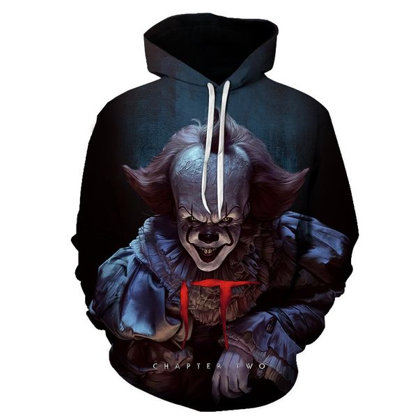 

2019 fashion horror movie it clown 3d printed hoodie sweatshirts men women stephen king's it pullover annabelle personality hoodies a54, Black