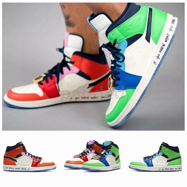 

new arrival melody ehsani x fearless 1 mid mens basketball shoes 1s orange green gold watch splicing men women designer sport sneakers, White;red