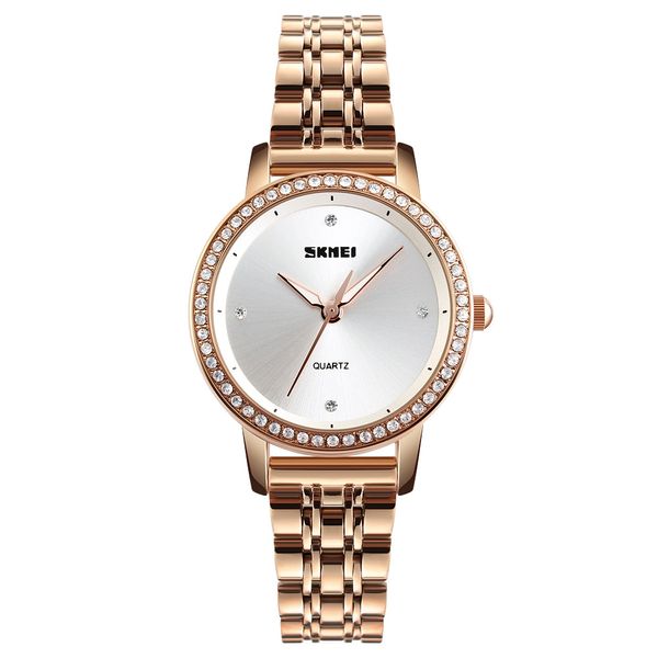 Skmei Rhinestone Senhoras Assista Business Steel Belt Impermeável Aço Inoxidável Casual Quartz Watch Ladies Rel