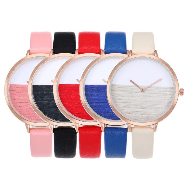 

women watches luxury horizon mix color bracelet watch small big dial quartz watch clock ladies business wristwatch, Slivery;brown