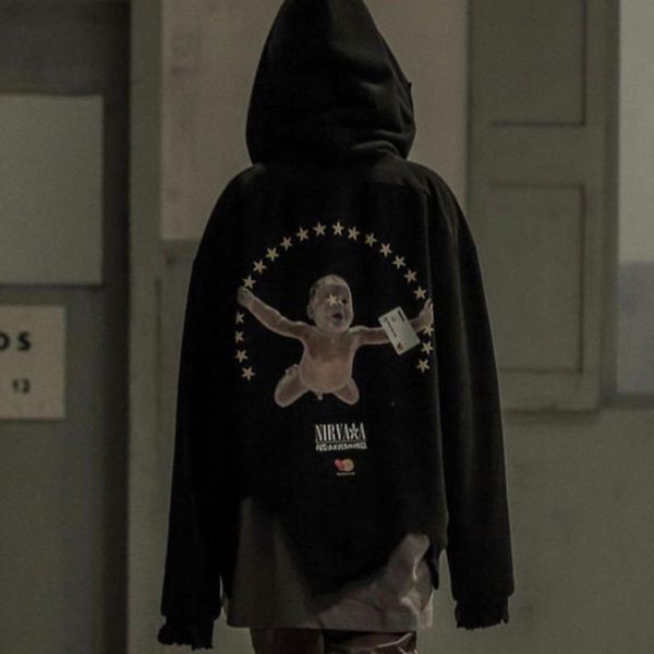 

19fw sagittaire французского марка младенец письмо печать черный толстовка с капюшоном марк torn cap сыпучего пуловера hoodie вскользь откры, Black