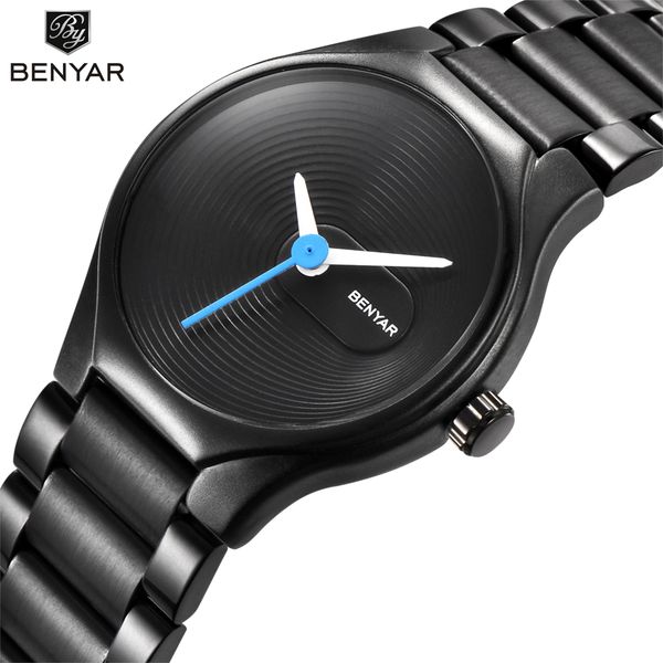 

benyar women watches fashion stainless steel waterproof ladies quartz watch female lovers' wristwatches gift clock, Slivery;brown
