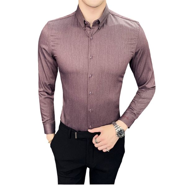 

fall 2019 new mens fashion boutique pure-color formal business long-sleeved shirts groom wedding dress shirt social casual shirt, White;black