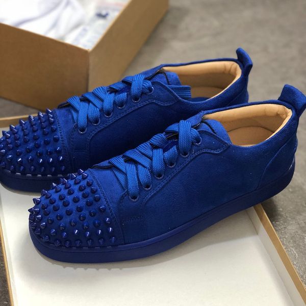 

2019 luxury sneaker studded spikes men trainers red bottom shoes grey new designer brand flats genuine leather t01, Black