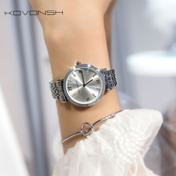 

kovonsh luxury fashion women watches lady watch stainless steel dress women watch quartz wrist watches gift present dropshipping sh190730, Slivery;brown