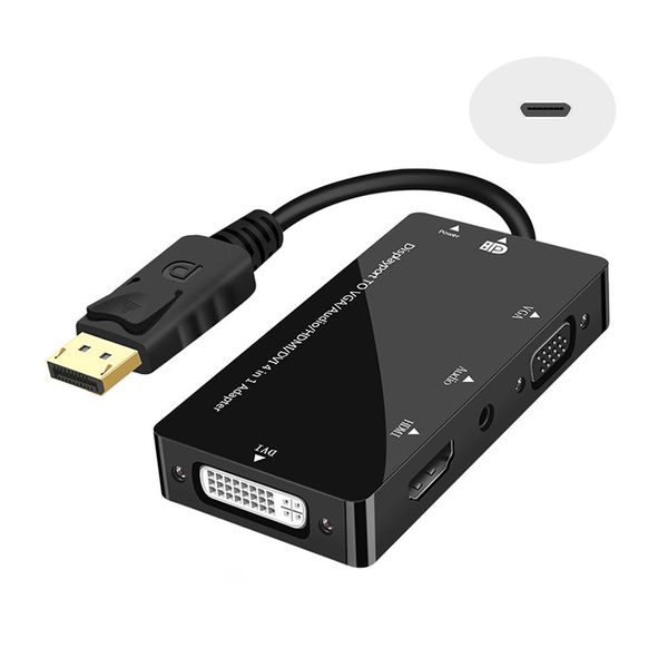 

4-in-1 multi-function displayport to hdmi/dvi/vga adapter cable with micro usb audio output male to female converter supports 3 monitors