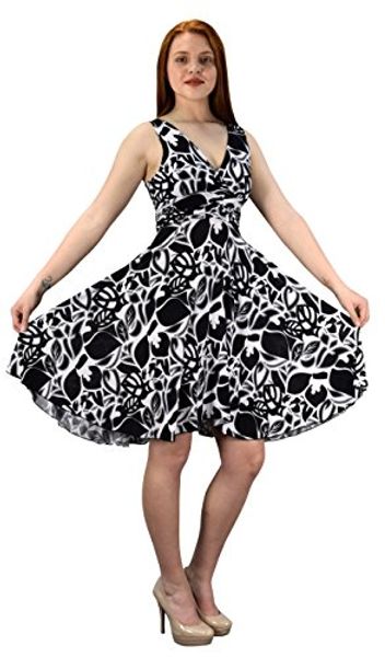 

peach couture womens sleeveless surplice self tie floral skater dress, Black;gray