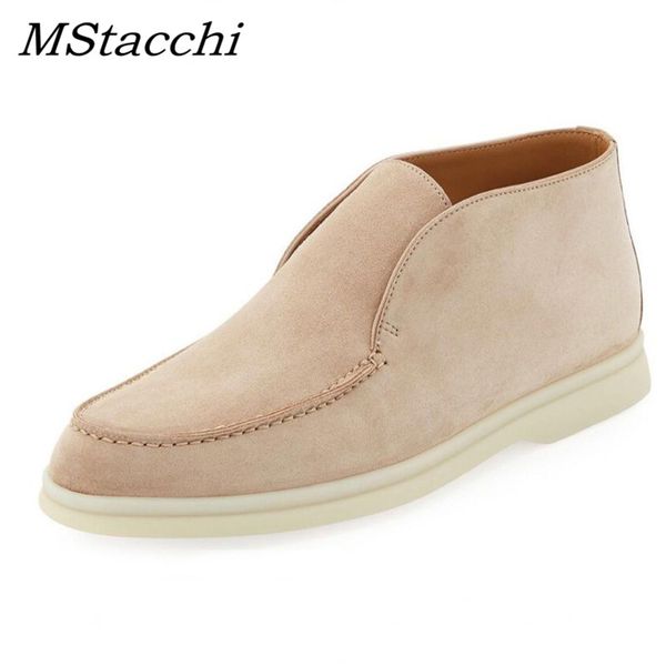 

mstacchi classic cow suede ankle shoes for women round toe slip-on female driving shoes woman high toe loafers casual flat, Black