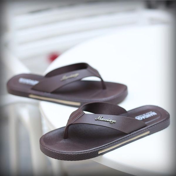 

men shoes sandals and slippers summer soft leather flip-flops comfortable toe clip non-slip soft bottom wear holiday beach shoes, Black