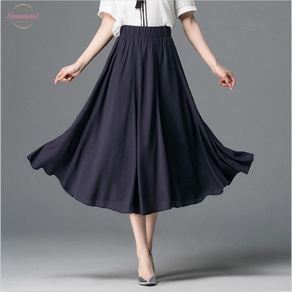 

long skirts long skirt elegant women elastic high waist chiffon skirt casual loose solid 7color 2019 summer vestido large size 6xl 7xl, Black