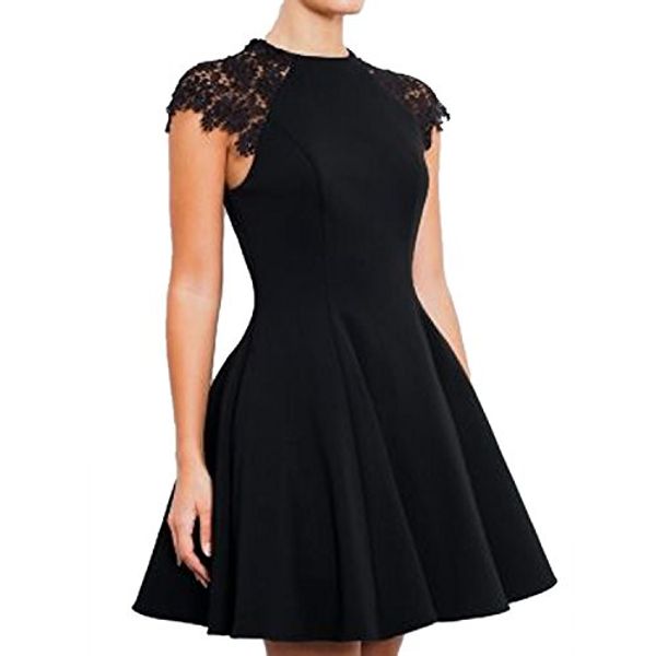 

sunnow women's sleeveless lace patchwork a line short mini casual dress, Black;gray