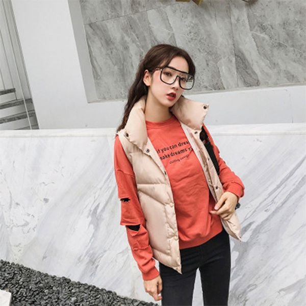 Womens Solid Warm Stand Collar Jacket Slim Button Winter Parka Outwear Coat Vest