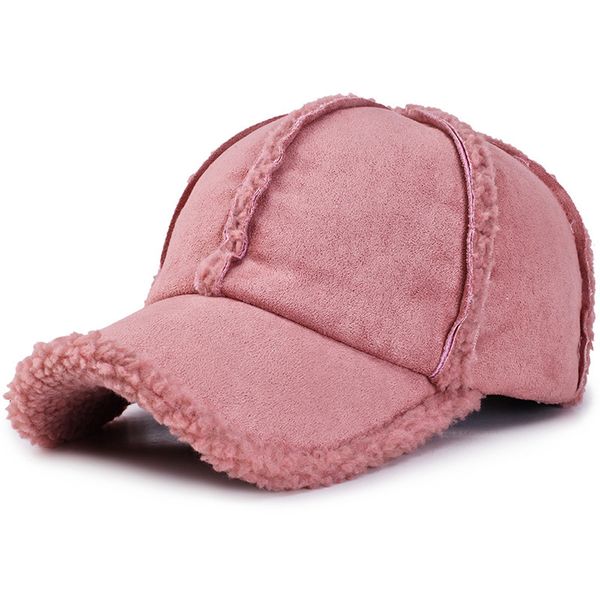 

dusty pink women winter hat fleece lined faux suede baseball cap grey lt.brown men cap, Blue;gray