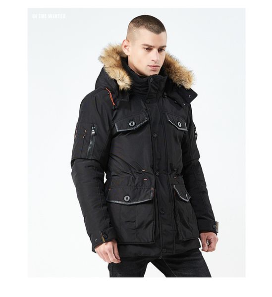 

fashion keep warm man cotton padded jacket detachable hat zipper winter coats with pocket homme jacket, Black;brown