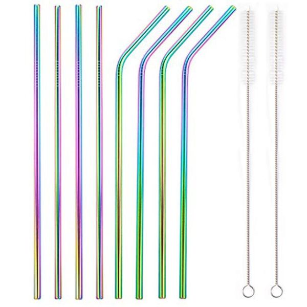 

portable 304 stainless steel straws gold-plated edge closed smooth straw drink straight straw 8pcs set