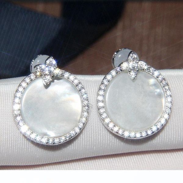 

luxury pure 925 sterling silver zircon stone mother of pearl earrings designer 18k gold plated women designer party jewelry, Golden;silver