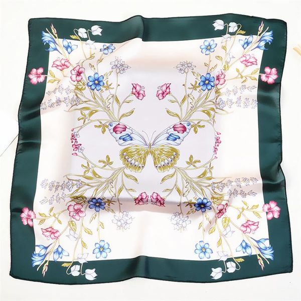 

53cm square scarves floral butterfly print bandanna silk feeling kerchief turban winter women scarves for ladies, Blue;gray