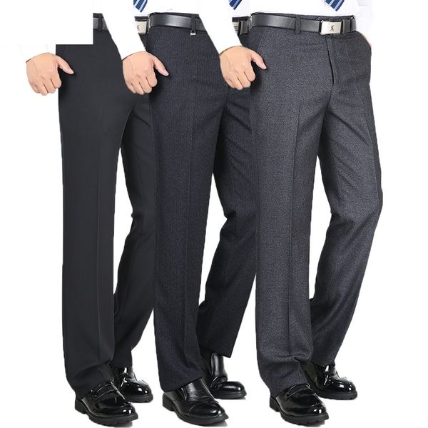 

fashion thicken men dress pants classic business casual straight trousers loose suit pants high waist men pantalon, White;black