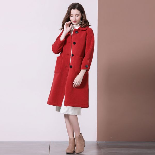 

wool overcoat women's medium and long-term 2019 winter new style fashionable, loose, thin and thick warm wool coat, Black