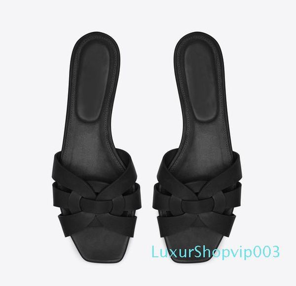 

brand new women tribute flat sandals shoes woman fashion slipper genuine smooth leather slide with intertwining straps sandalias, Black