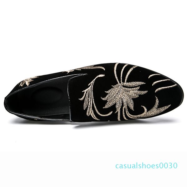 

polali men fashion suede leather embroidery loafers mens casual printed moccasins shoes man party driving flats sizes 38-47 c30, Black