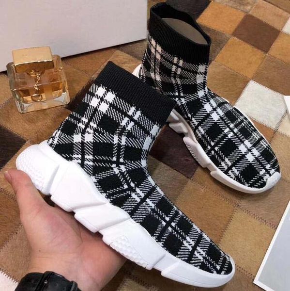 

new paris speed trainers knit sock shoe original luxury designer mens womens sneakers high casual shoes g2, Black