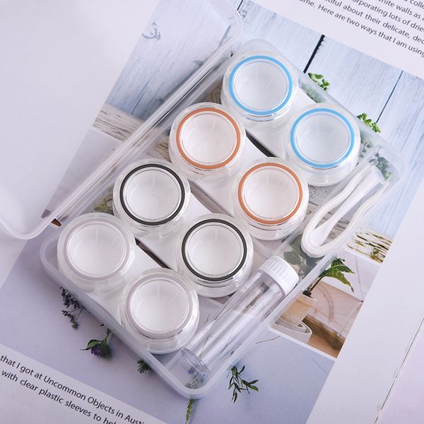 

fwkaa transparent eye contact display box 4-pack case glasses case portable practical contact partner cassette leak proof ring invisible gla, Blue