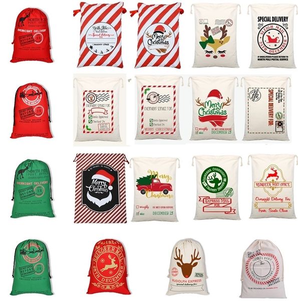 

christmas decoration large canvas monogrammable santa claus drawstring bag with reindeers monogramable christmas bags gifts sack bags 1050