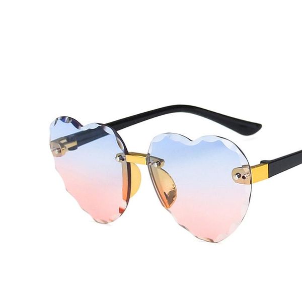 

child cute heart rimless frame sunglasses children kids gray pink red lens fashion boys girls uv400 protection eyewear tkboz, Blue
