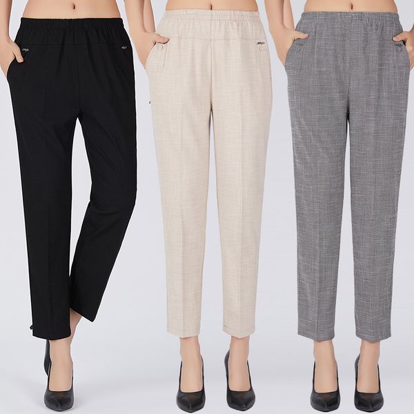 

spring 2019 summer high waist pants for women straight ankle-length pants solid color trousers female casual loose, Black;white