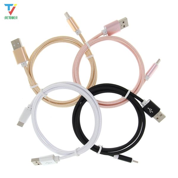 100 pz / lotto 25 cm / 1m / 1.5m / 2m / 3m Colorato in nylon colorato intrecciato cavo lungo per caricatore veloce USB-C cordino micro USB tipo C Cavo per cavo telefonico