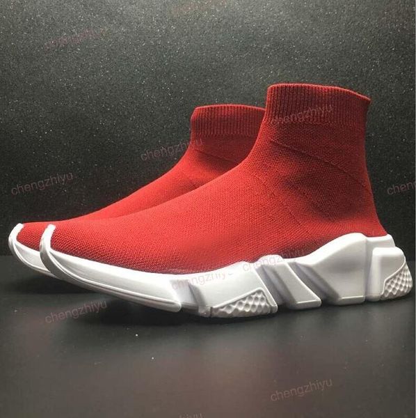 

good quality red yellow speed trainer casual man woman sock boots with box stretch-knit casual boots race runner sneaker high t07, Black