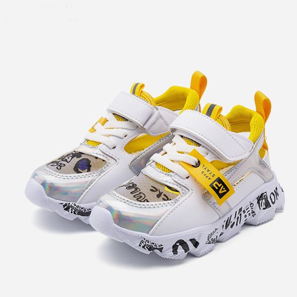 

2019 new style girls sneakers fashion graffiti design shiny running shoes for kids children's sport shoes colorful candy color, Black