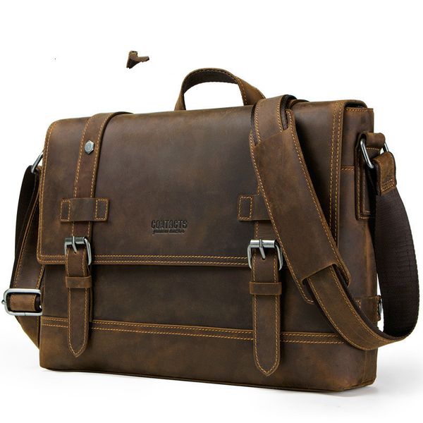 

2020 new genuine leather bags mens lapmessenger man business briefcase crazy horse oblique satchel men's bag for documents