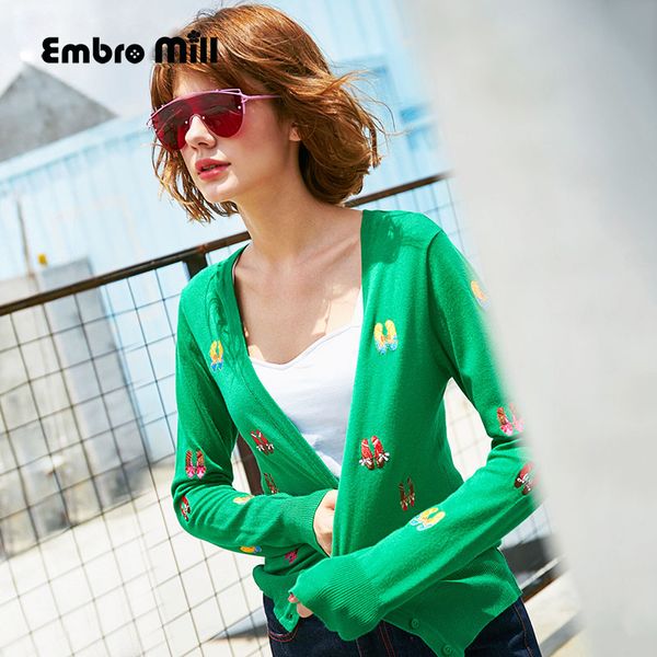 

2017 women cardigans open stitch knit v-neck christmas sweater cardigans tricot embroidery green slim jacket coat female s-xl, White;black