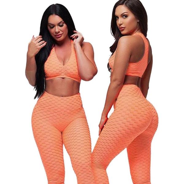 

2020 sale women v neck racerback sports bra two piece jacquard leggings raise the hips wholesale quick delivery csv, White;black